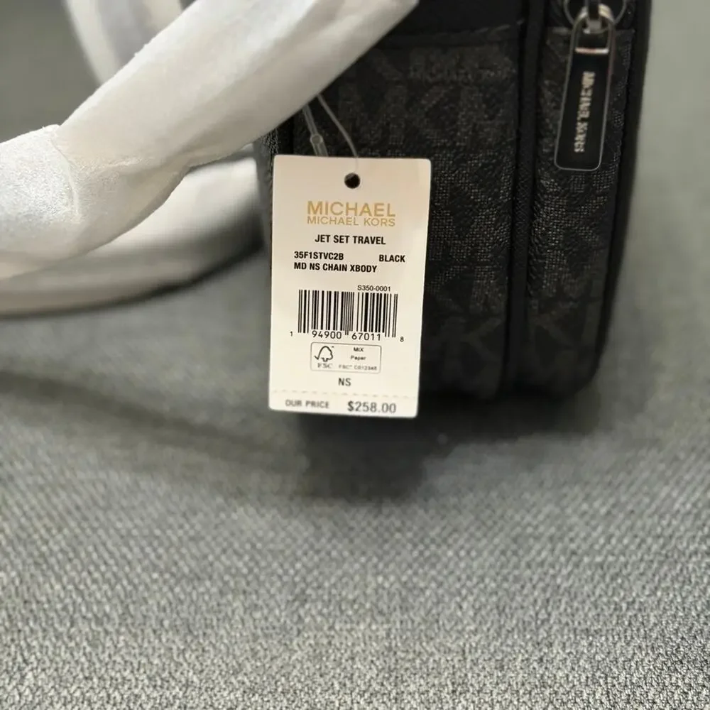Michael Kors Black Monogram Jet Set Travel Crossbody Bag